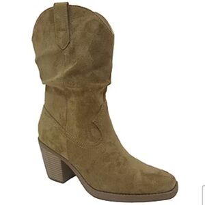 Pop Framework Light Brown Soft Faux Suede Slouchy Heeled Cowboy Boots Size 10